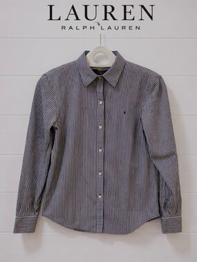 LAUREN RALPH LAUREN Black & White Striped Shirt Size XS